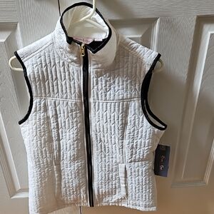 White Quilted Vest with Black Trim